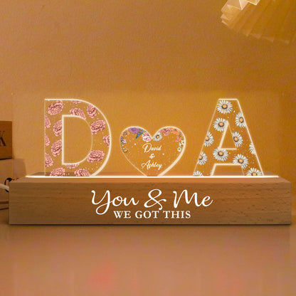 Couple Initials Birth Month Flower Anniversary Gift Personalized Acrylic Block LED Night Light