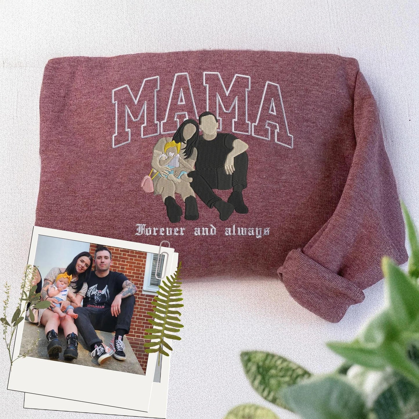 Mum Sweatshirt with Photo, Custom Embroidered Varsity Shirt with Portrait from Photo, Family Portrait