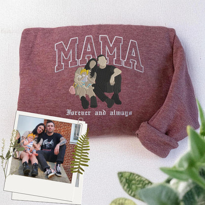 Mum Sweatshirt with Photo, Custom Embroidered Varsity Shirt with Portrait from Photo, Family Portrait