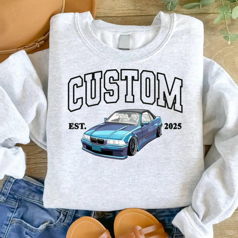 Custom Car Portrait Matching Sweater, Cars Lover Couple Jumper, Gifts for Dad From Son and Daughter