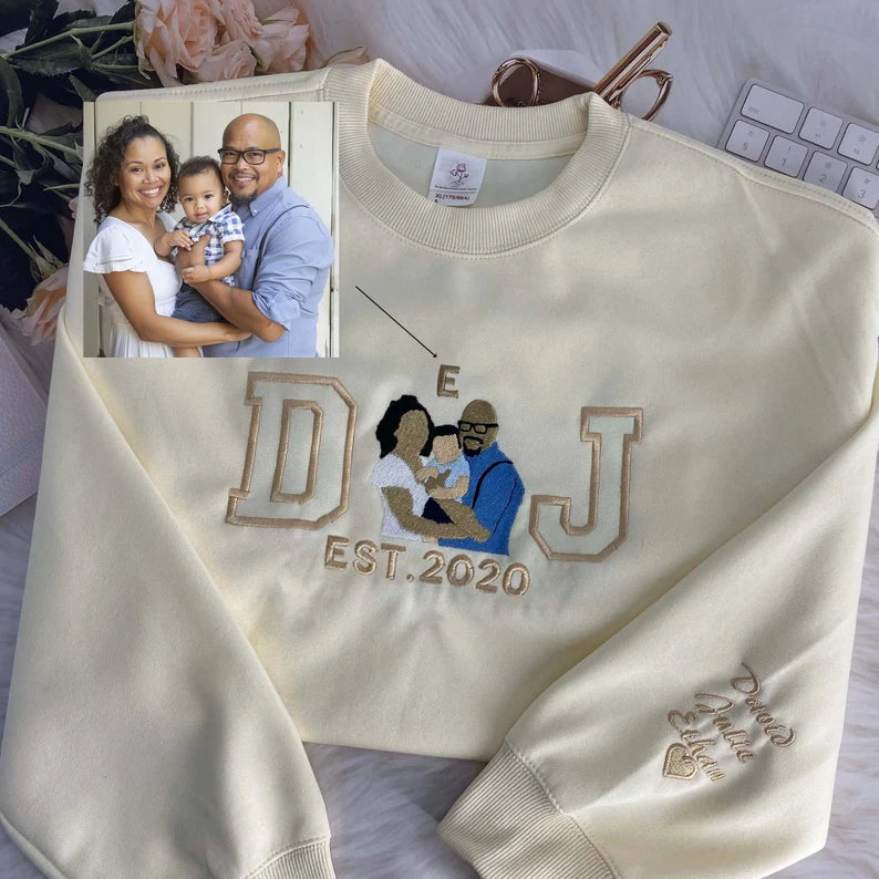 Personalized Embroidered Sweatshirt: Custom Family Initials Portrait, Family, Dad | Custom Family Initials Roman Numeral | EST Year Hoodie