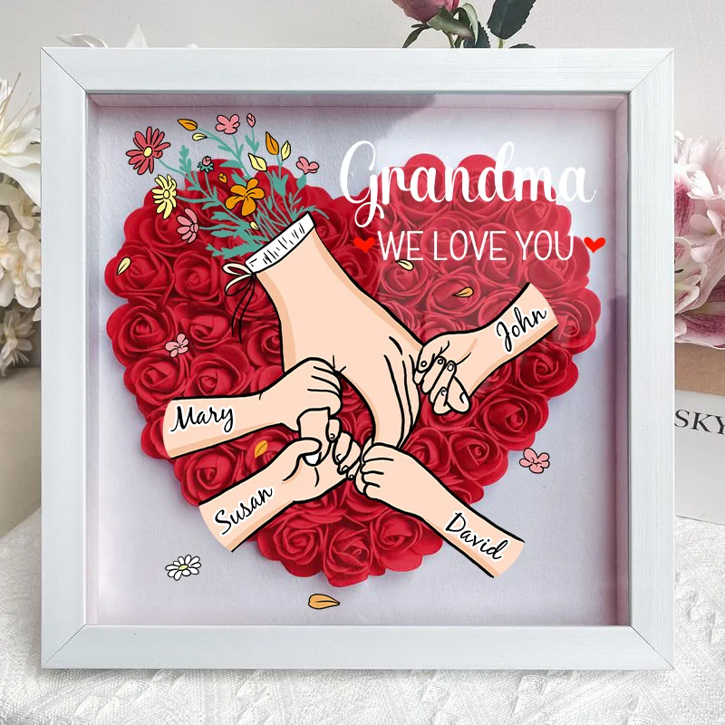 Family Love Blooms Forever – Personalised Mom & Grandma Flower Shadow Box with Names