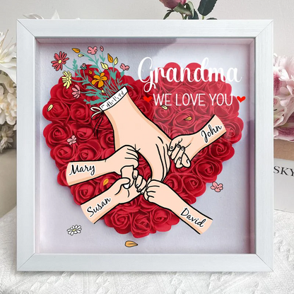 Family Love Blooms Forever – Personalised Mom & Grandma Flower Shadow Box with Names