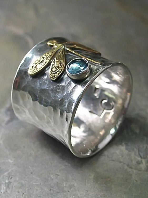 Vintage Aquamarine Dragonfly Ring