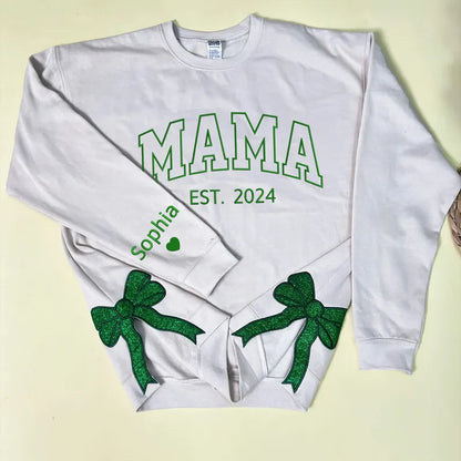 Personalized Mama Bow Embroidered Sweatshirt | Trendy Side Slit Bow Sweatshirt | Personalized Mama Sweatshirt | Mama Gifts