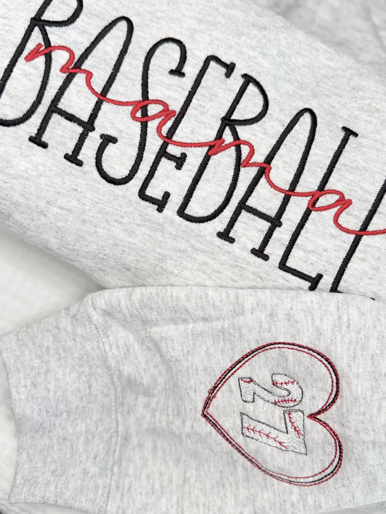 Baseball Mama Crewneck Sweatshirt with Trendy Side Bow Glitter Applique & Embroidered Sleeve, Baseball, Baseball mom, Baseball Momma, Boymom
