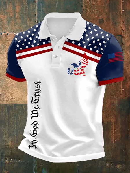 Men's Retro Independence Day In God We Trust Print Polo Shirt