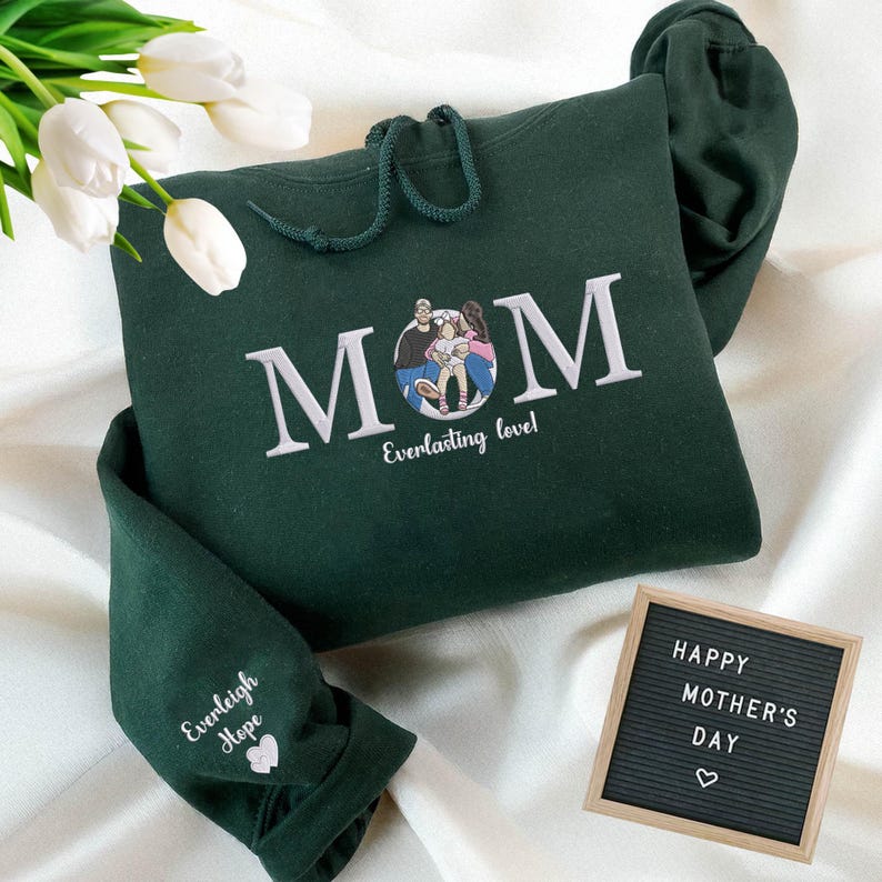 Custom Mama Embroidered Sweatshirt, Personalized Mom Portrait from Photo Sweater