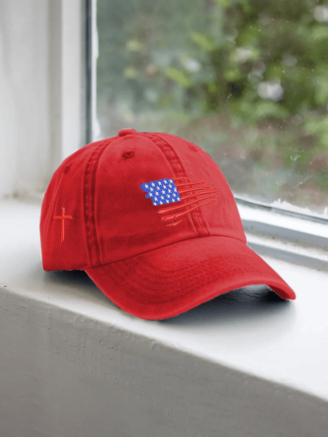 Retro Independence Day Flag Cross Embroidered Baseball Cap
