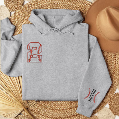 Personalized Baseball Embroidered Hoodie – Custom Number & Name for Sports Lovers