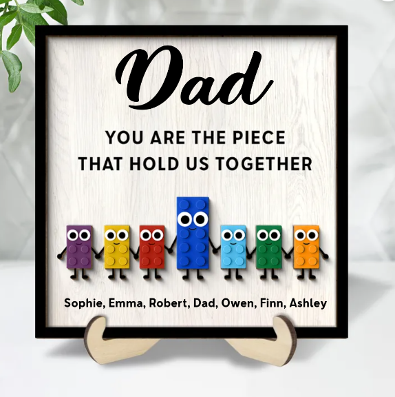 Dad And Kids Cute Puzzle Personalized 2-Layered Wooden Plaque, Father's Day Gift for Dad, Gift for Husband
