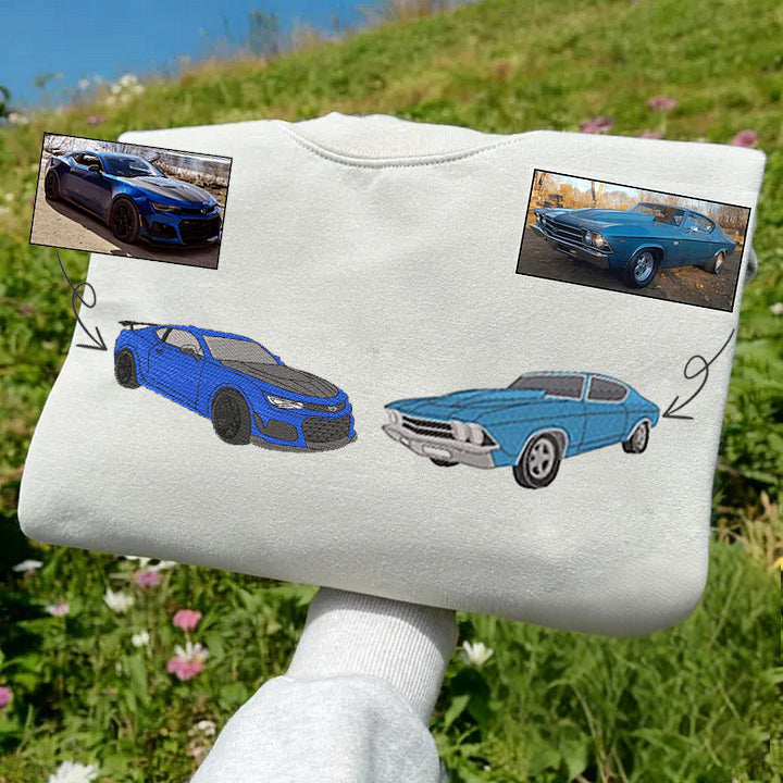 Custom Car Embroidered Sweatshirt – Personalize with Your Multiple Favorite Rides🚗