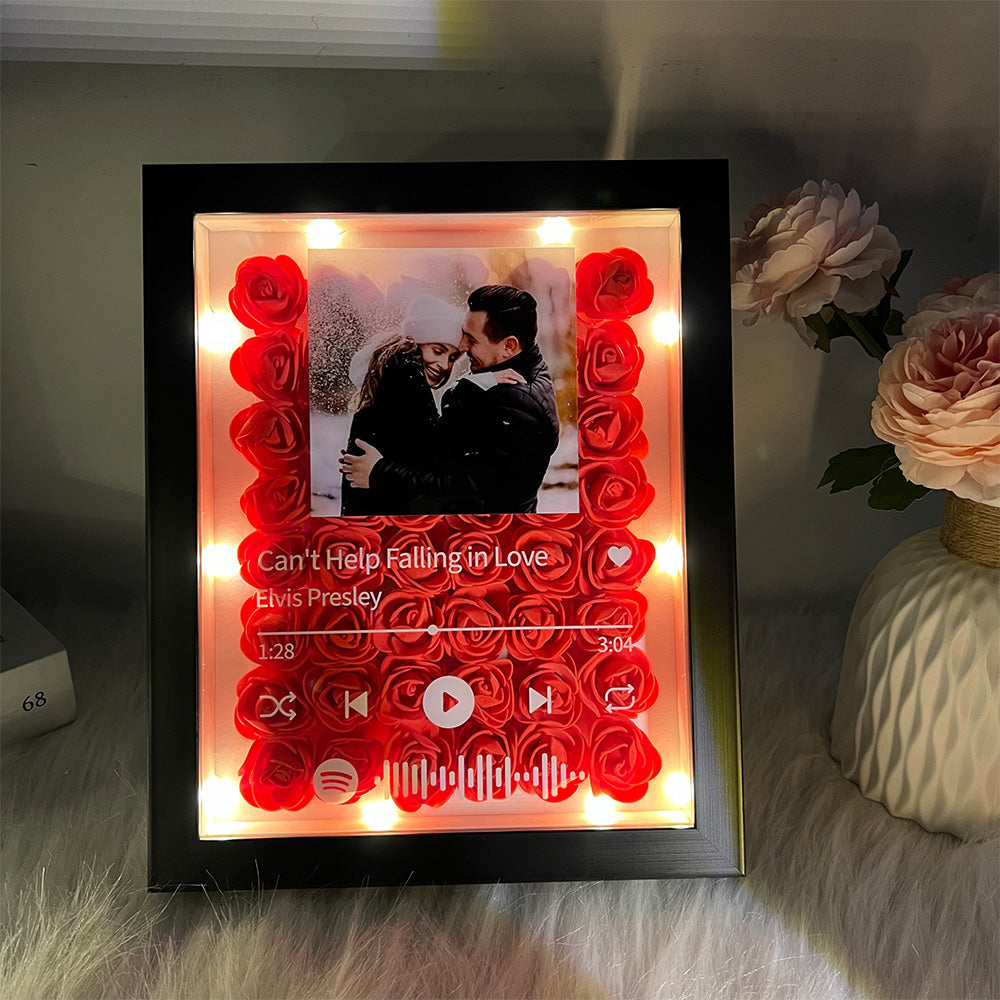 Personalized Flower Shadow Box With Couple Photo For Valentine's Day