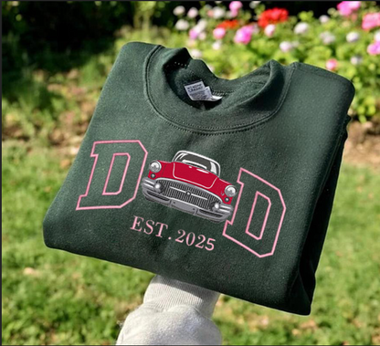 Custom Embroidered DAD Car Photo Sweatshirt For Dad, Father's Day Gifts For Dad, Car Lover Gift