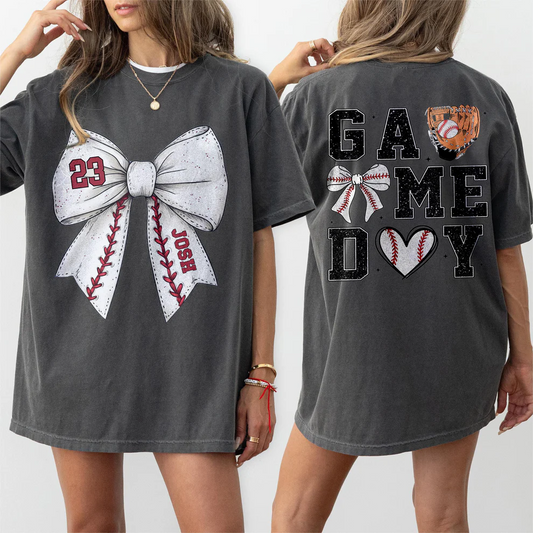 Custom Baseball Softball Basketball Mom Shirt - With Kids Name & Jersey Number