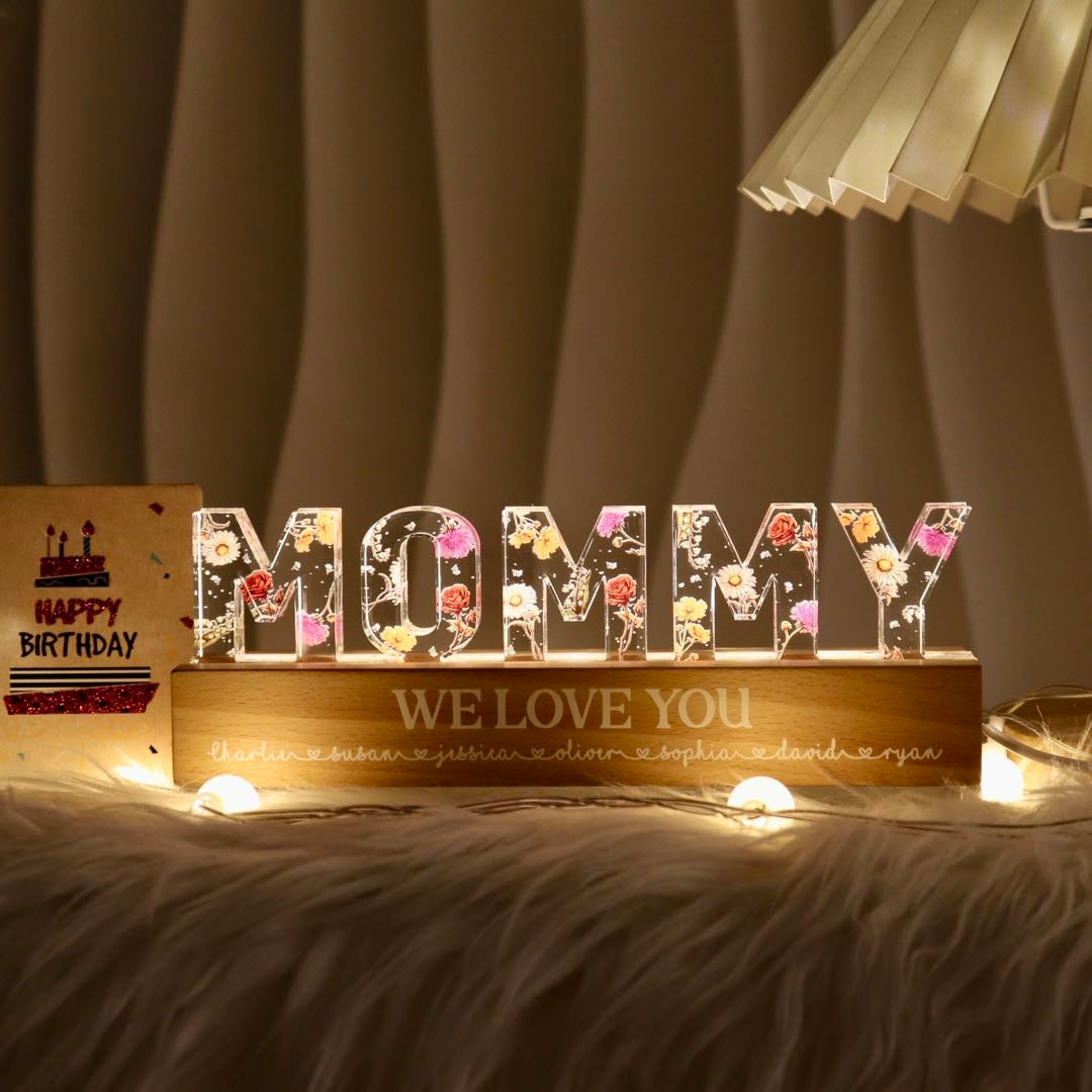 Birth Month Flower Custom LED Night Light, Birthday Gift, Anniversary Gift For Mom, For Wife, For Her