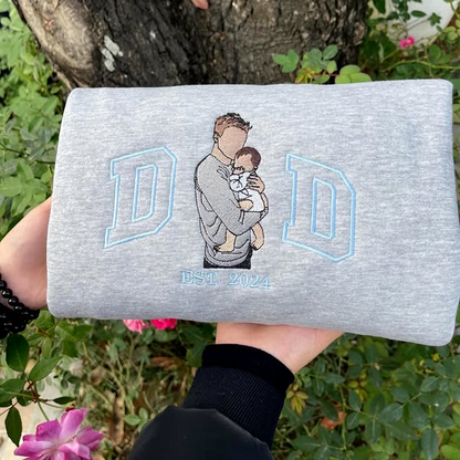 Custom Dad Shirt - Embroidered Portrait Shirt with Photo - Unique Gift for Dad and Family