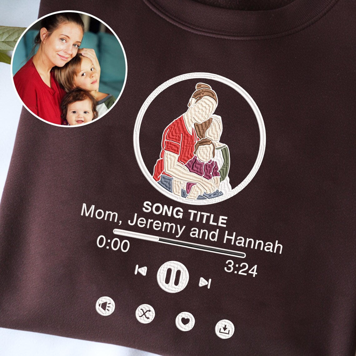 Embroidered Music Photo Sweatshirt, Embroidered Portrait Photo Shirt