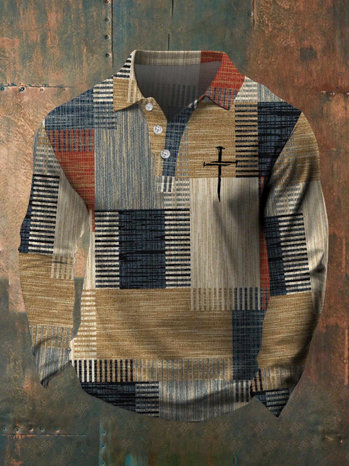 Men's Casual Faith Retro Contrast Color Long Sleeve Polo