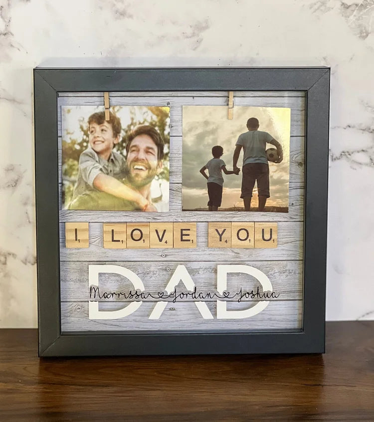 Custom Dad Photo Shadowbox Gift, Personalized Dad Shadowbox With Names, Family Gift Sign For Dad, Customized Wood Dad Gift, Dad Display