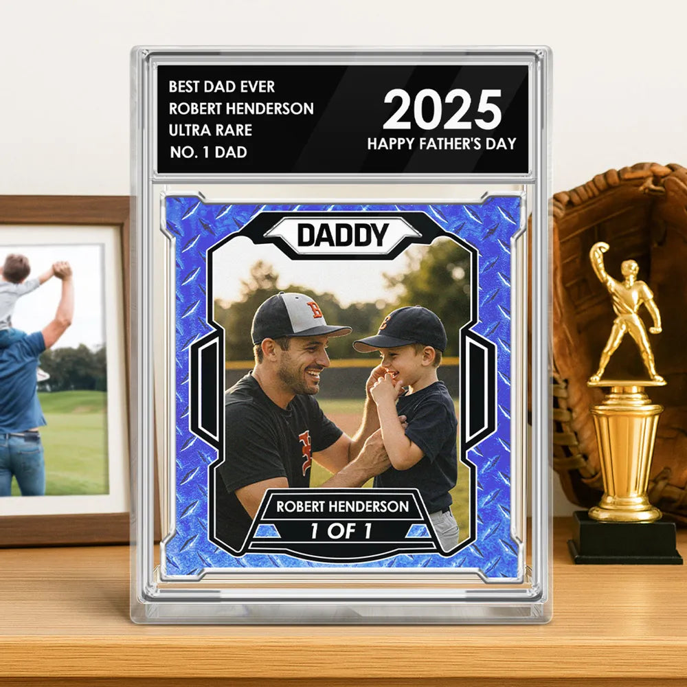 Custom Photo No. 1 Dad Trading Card Style Personalized Acrylic Block Plaque