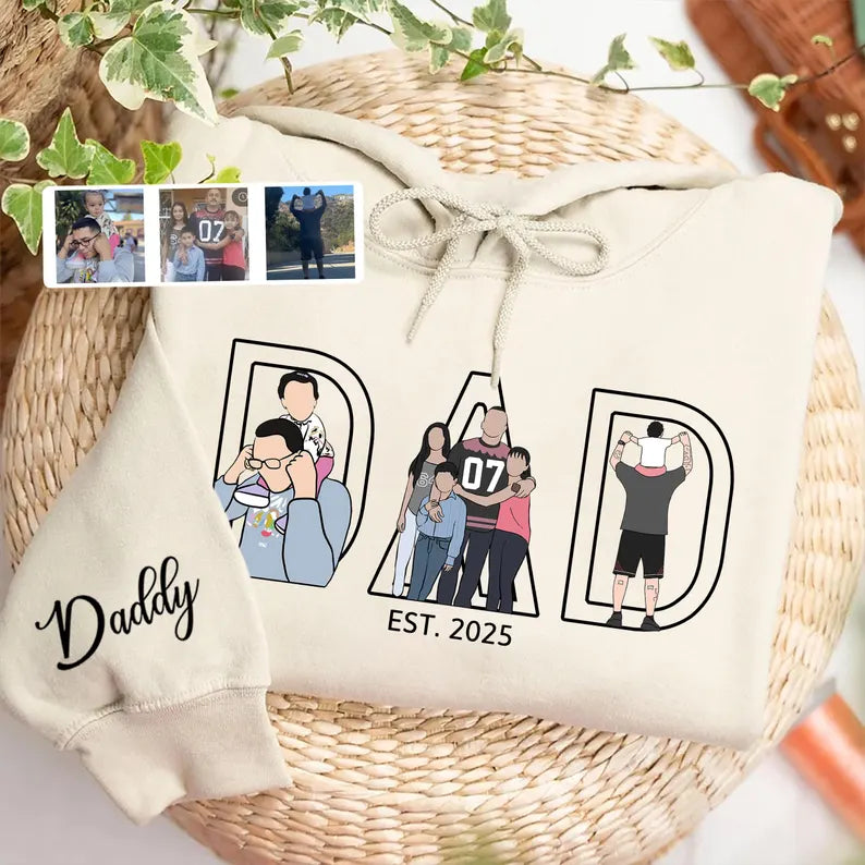 Custom DAD Photo Embroidered Sweatshirt & T-Shirt for DAD, PAPA-The Perfect Father’s Day Gift