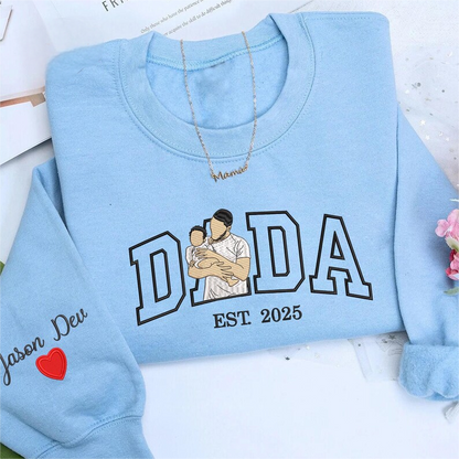 Custom Dada Portrait Embroidered Sweatshirt with Kids' Names on Sleeve – Father's Day Gift