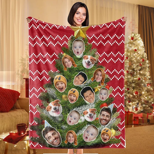 Custom Christmas Photo Blanket,Christmas Blanket Personalized Pet Faces Blankets