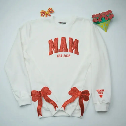 Customized Glitter Bow Embroidered Sweatshirt- Gift For Mom