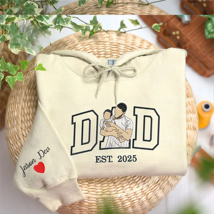Custom Dada Portrait Embroidered Sweatshirt with Kids' Names on Sleeve – Father's Day Gift