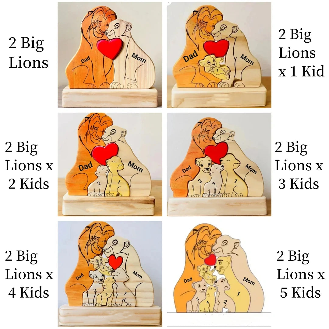 Custom Wooden Lion Family Puzzle – Personalized Home Decor & Gift