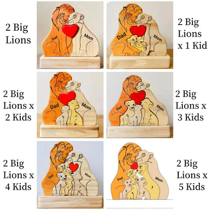 Custom Wooden Lion Family Puzzle – Personalized Home Decor & Gift