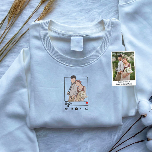 Custom Embroidered Couple Color Photo Music Player Design Great Gift for Lover