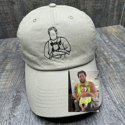 Line Art Portrait Embroidered with Roman Numerals Date on Dad Hat