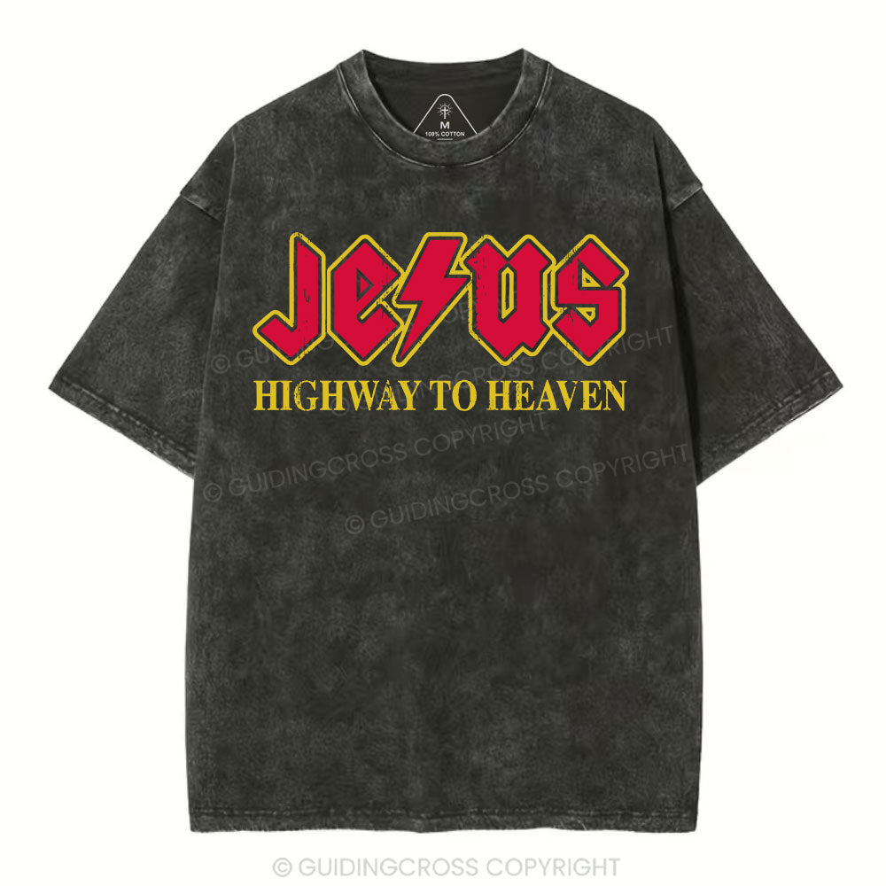 Jesus Highway To Heaven Christian Washed T-Shirt