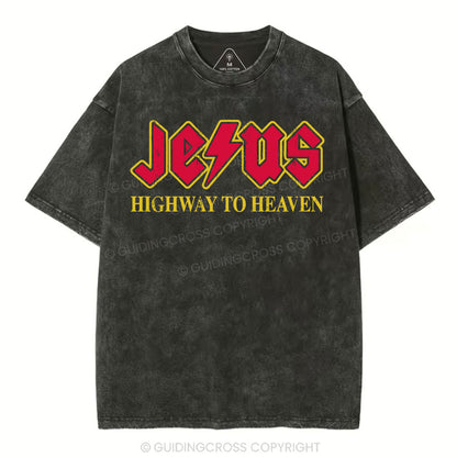 Jesus Highway To Heaven Christian Washed T-Shirt