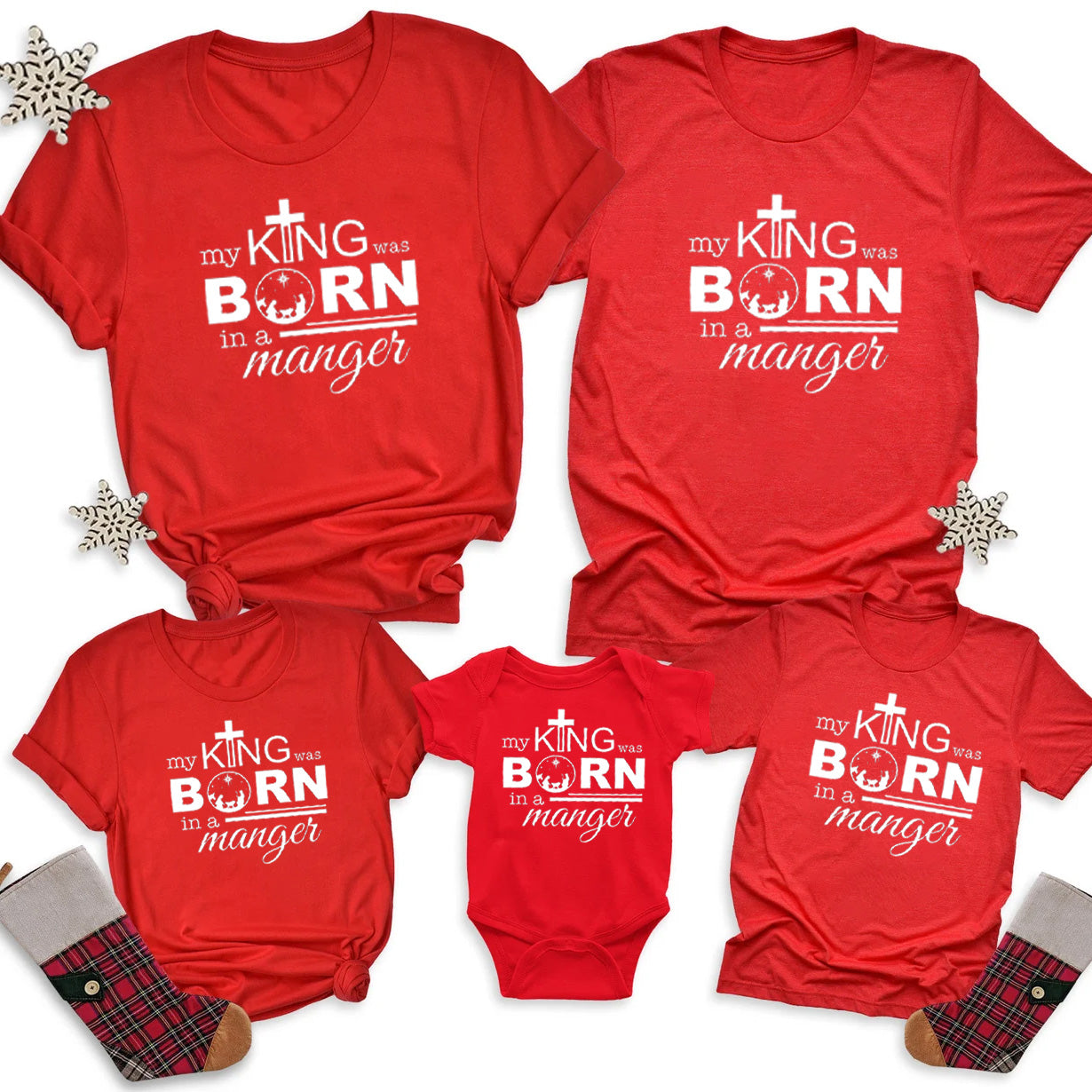 My King Was Born In A Manger Christmas Family Matching Shirts