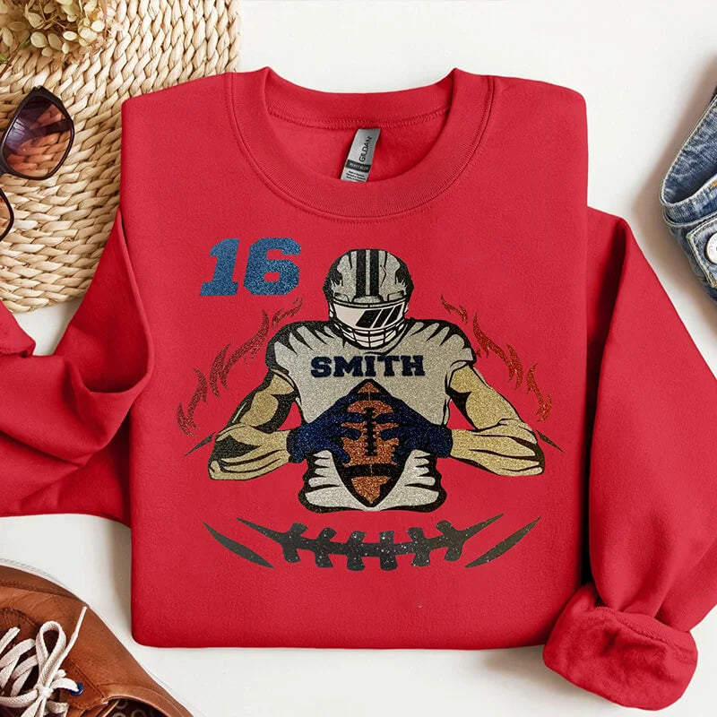 🏈Shine On Game Day - Custom Glitter Football Player Sweatshirt Hoodie Tshirt