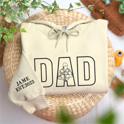 Custom Dada Portrait Embroidered Sweatshirt with Kids' Names on Sleeve – Father's Day Gift