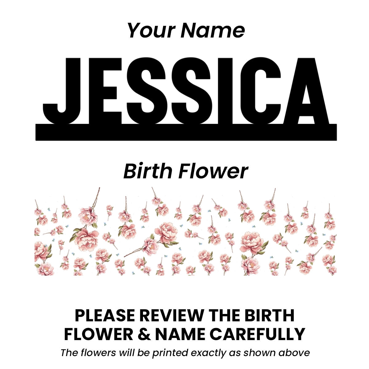 Custom Flower Printed LED Night Light, Birth Month Flower, Custom Name, Gift For Her