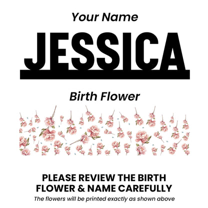 Custom Flower Printed LED Night Light, Birth Month Flower, Custom Name, Gift For Her