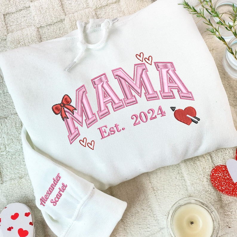 Custom Mama Valentine Shirt | Embroidered Mama Sweatshirt