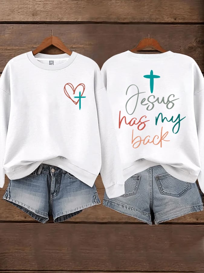 Women's Jesus Has My Back Print  Sweatshirts