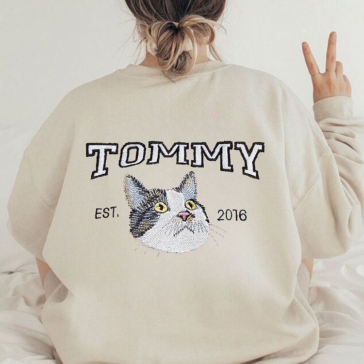 Personalized Embroidered Sweatshirt with Pets Name on Back of Sweatshirt