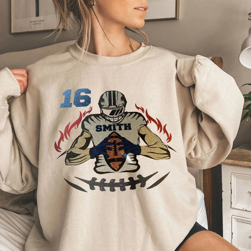 🏈Shine On Game Day - Custom Glitter Football Player Sweatshirt Hoodie Tshirt