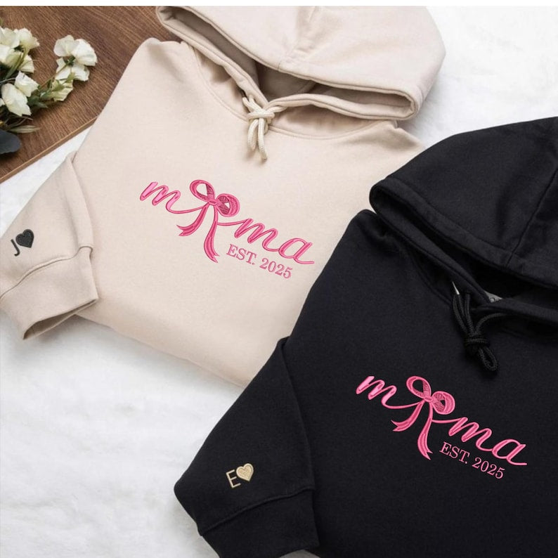 Mama Bow Embroidered Sweatshirt, Custom Embroidered Hoodie, Cool Mom Outfit, Trendy Mom Clothing