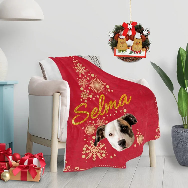 Custom Pet Photo Blanket Christmas Blanket Christmas Tree Blanket, Personalized Name Blanket