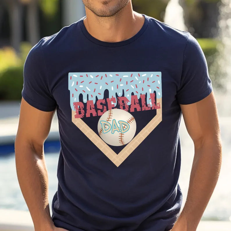 Customized Baseball Ice Cream Drip T-Shirt - Name And Number Printed On The Back - Gift For Dad