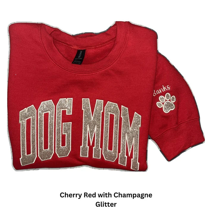 Personalized Embroidered Dog Mom Glitter Vinly Sweatshirt Hoodie Mother's Day Gift for Pet Lovers