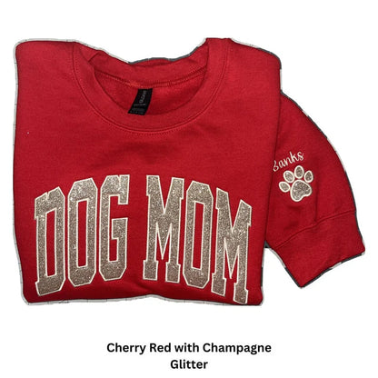 Personalized Embroidered Dog Mom Glitter Vinly Sweatshirt Hoodie Mother's Day Gift for Pet Lovers